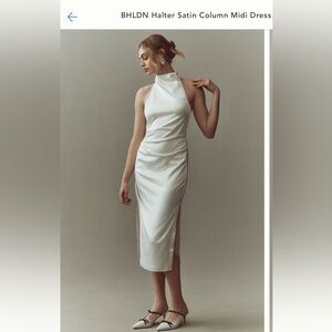 BHLDN HALTER SATIN COLUMN MIDI DRESS